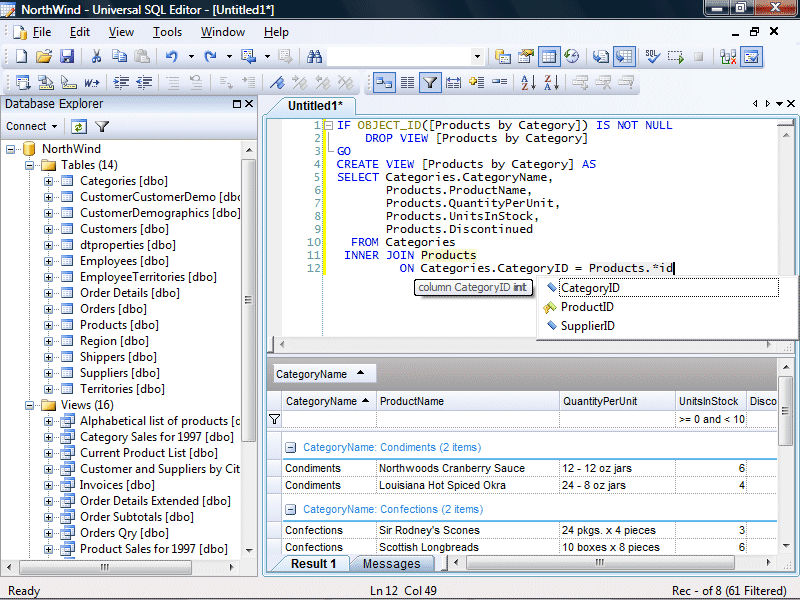 SQL Intellisense enabled editor for all DBMS.